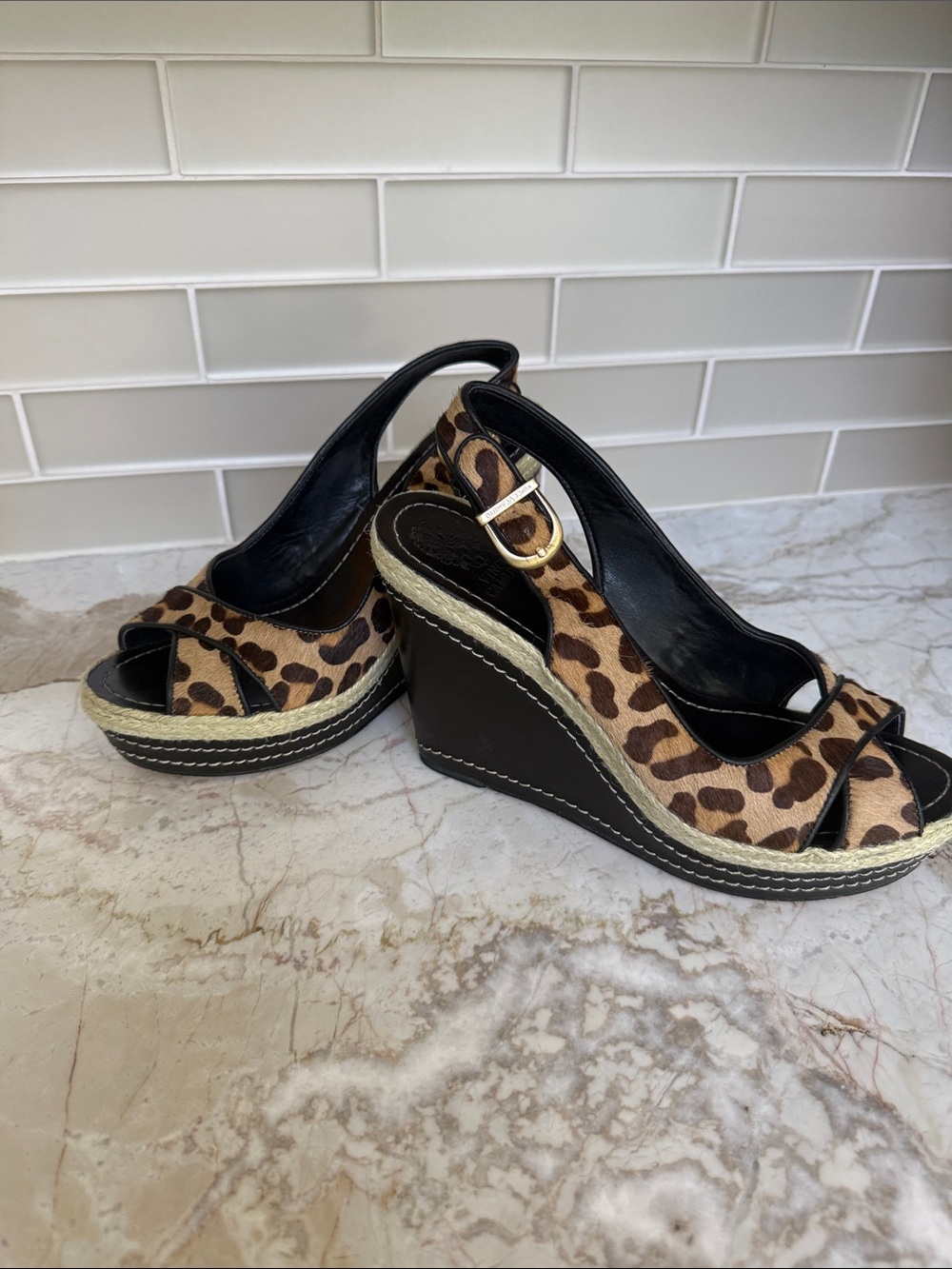 VINCE CAMUTO Leopard Print Espadrille Wedge Sandals - Women